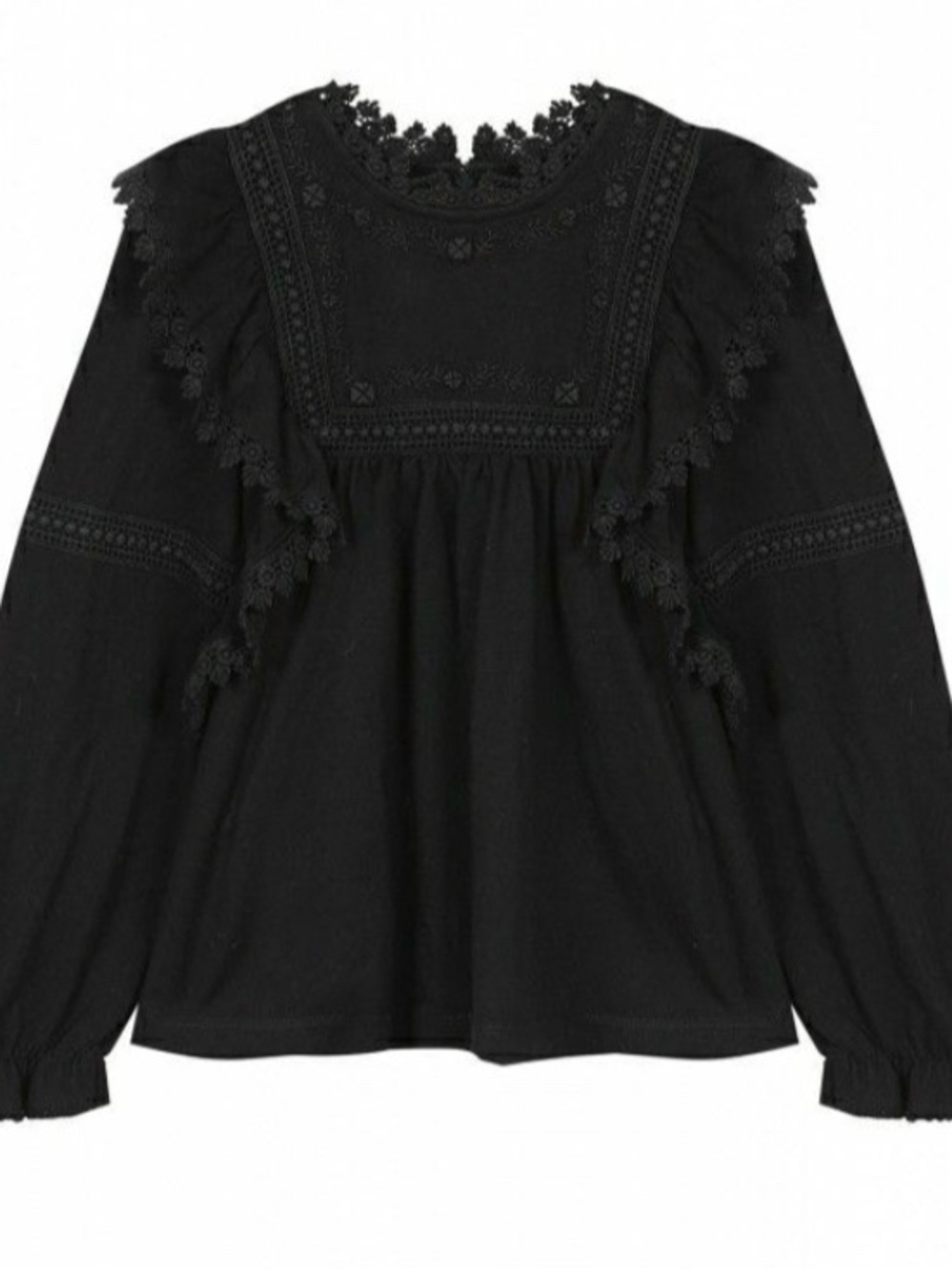 Tartine et Chocolat Black Top with Lace Trim